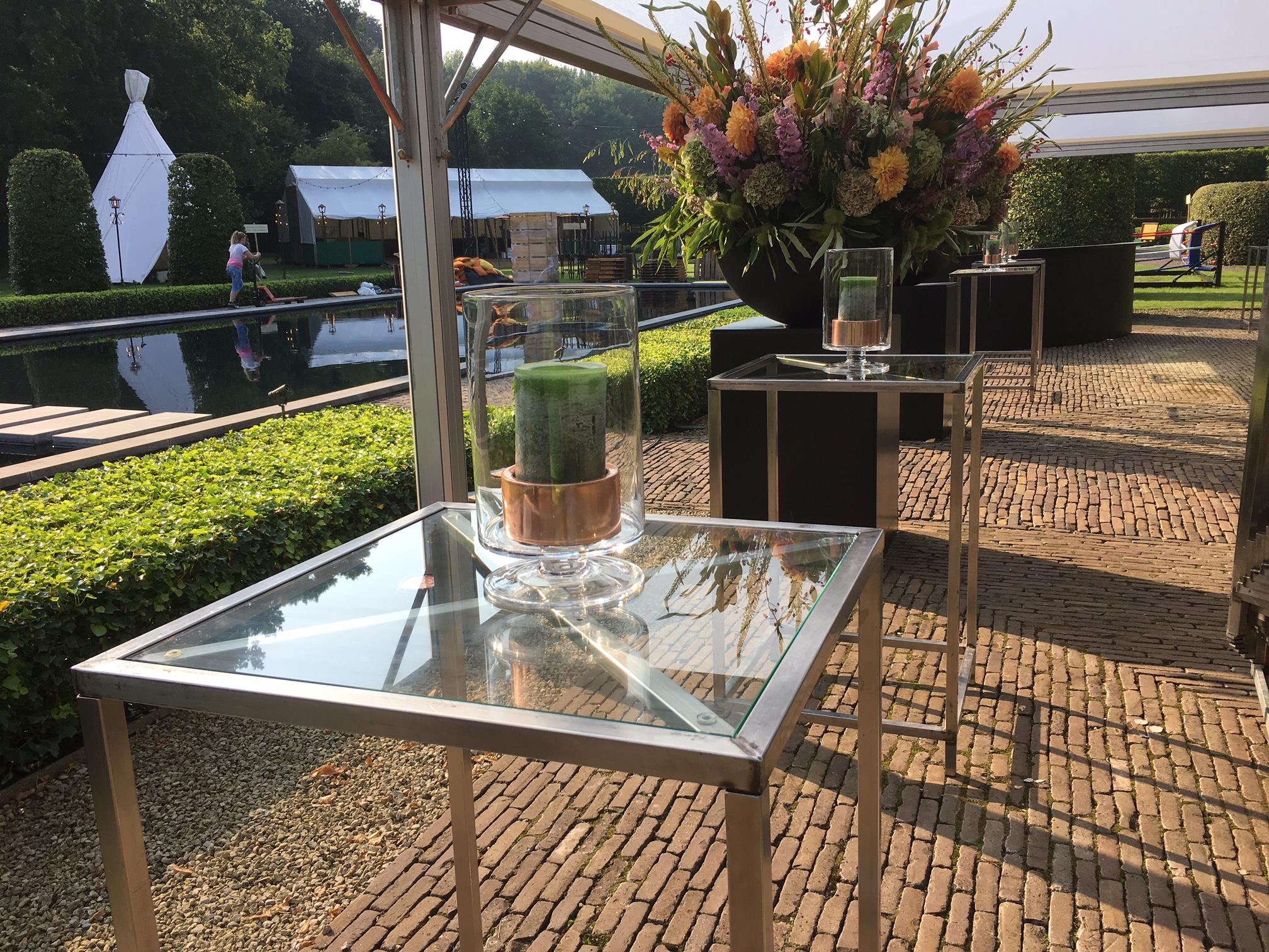 Statafel RVS met glas 70 x 70 cm